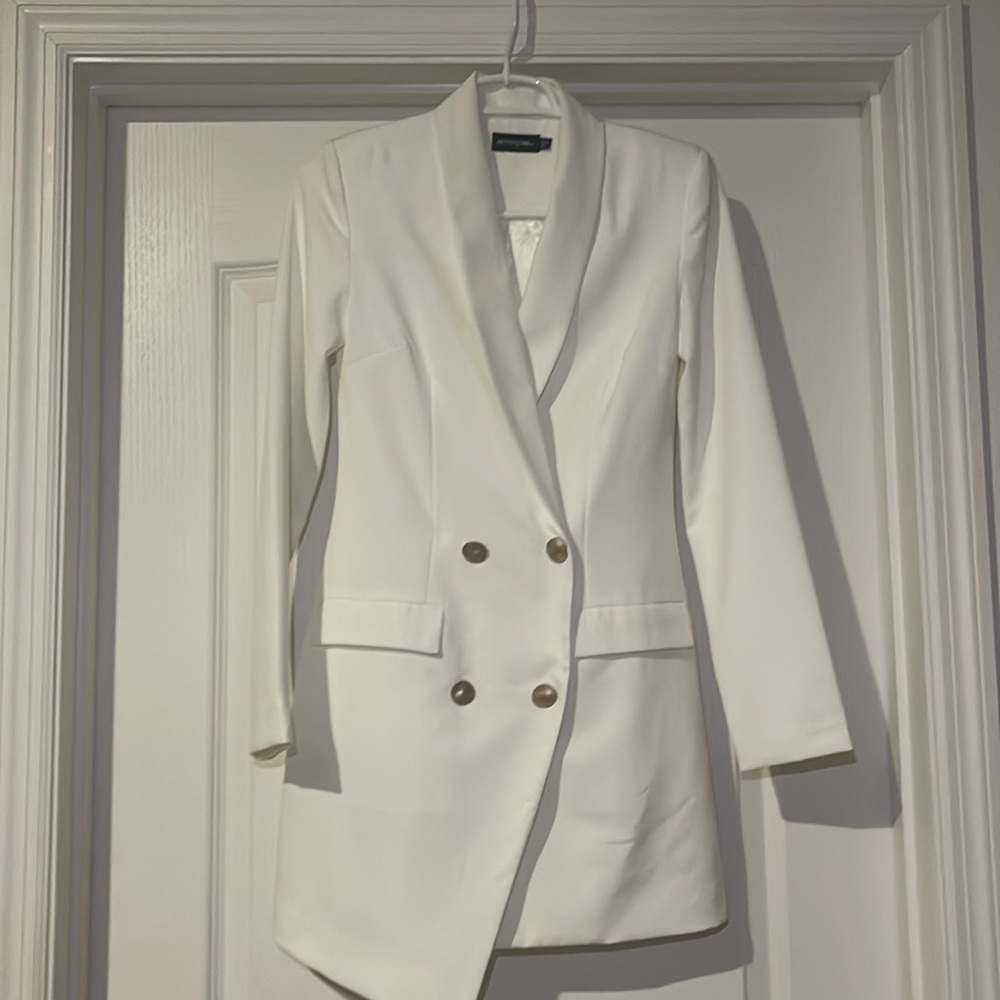 White suit dress with golden buttons